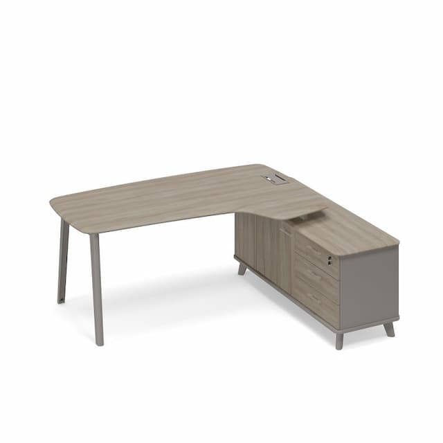 Стол руководителя правый эргономичный с тумбой (тип 4) Юнитекс ТМ М1 122 МП ВЛ ВЛ мокко премиум (корпус) / вяз либерти (столешница, топ, фасад)