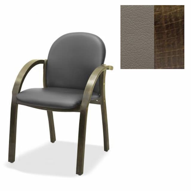 Офисный стул Юнитекс Джуно люкс экокожа премиум серо-коричневая CN6/дерево-тёмный орех аида